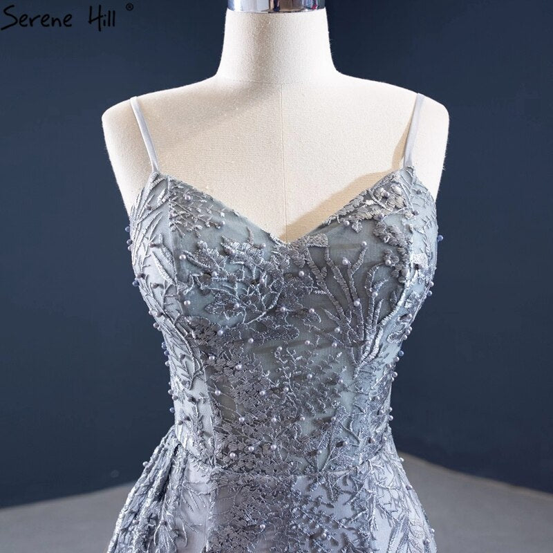 Serene Hill Grey Mermaid Evening Dress 2025 | Handmade Floral Beaded Sleeveless Formal Gown HM67181 | Perfect for Prom, Cocktail Parties & Special Occasions