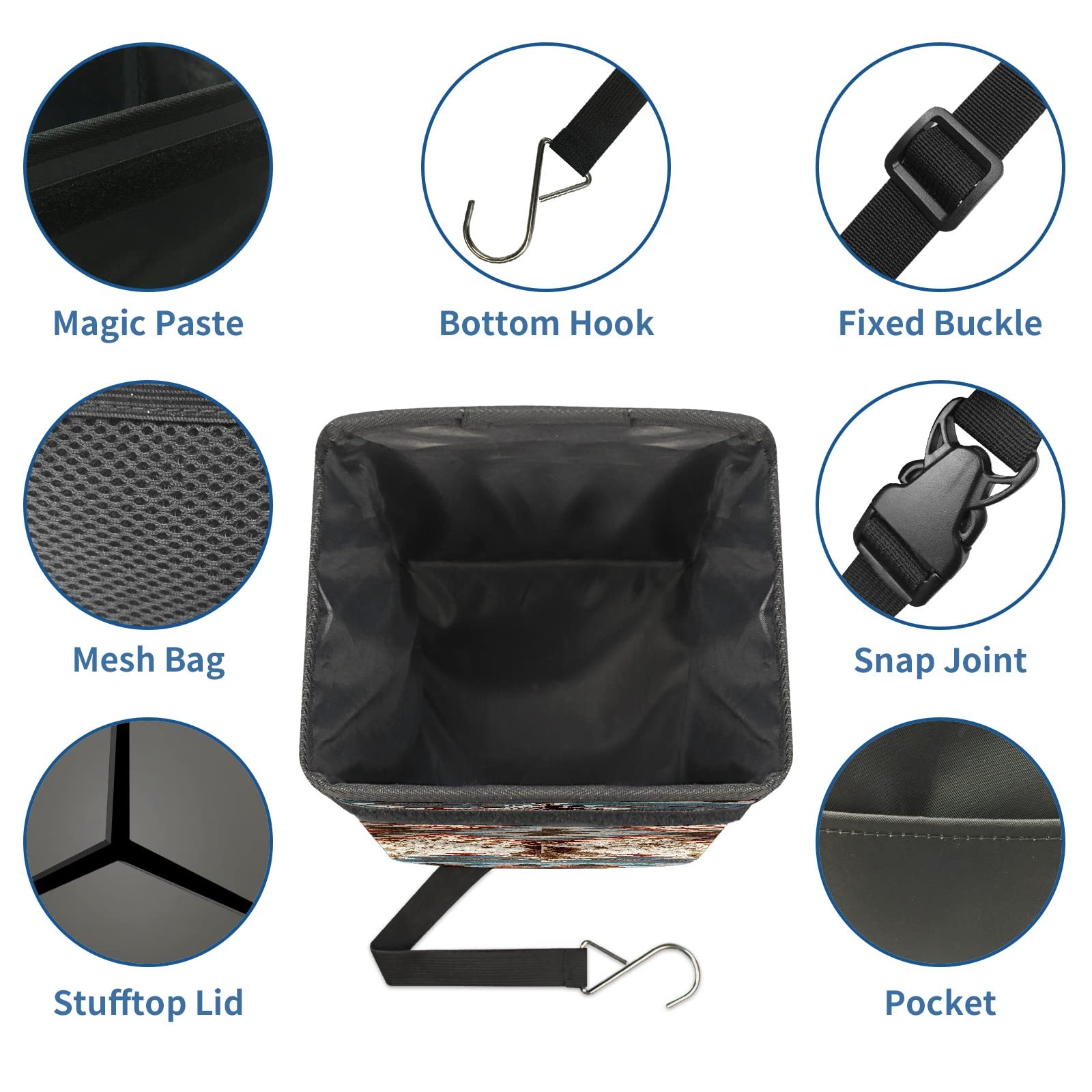 Western Aztec Cow Print Collapsible Car Trash Can with Lid - Reusable Waterproof Auto Garbage Bag for Car, Truck & SUV - Perfect for Road Trips, Commuting & Travel Accessories