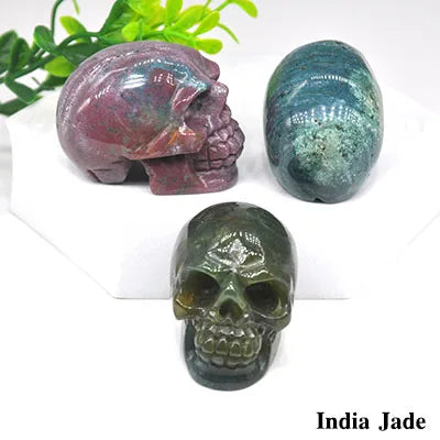 2 Pack Hand Carved Skull Statues - Natural Healing Crystal Stones for Home Decor, Wicca Energy & Chakra Healing - Unique Spiritual Gift for Meditation & Yoga Spaces