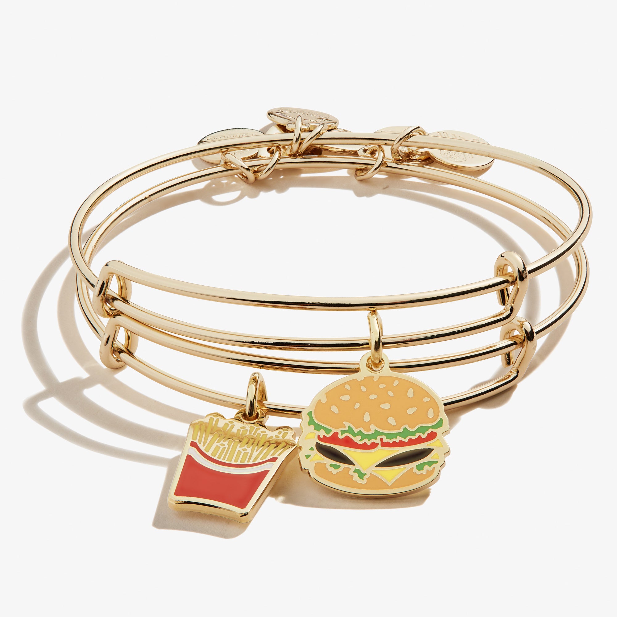 Stylish Hamburger & Fry Charm Bangles Set of 2 - Fun Fast Food Inspired Bracelets for Women & Teens - Perfect for Casual Wear, Parties & Gifts