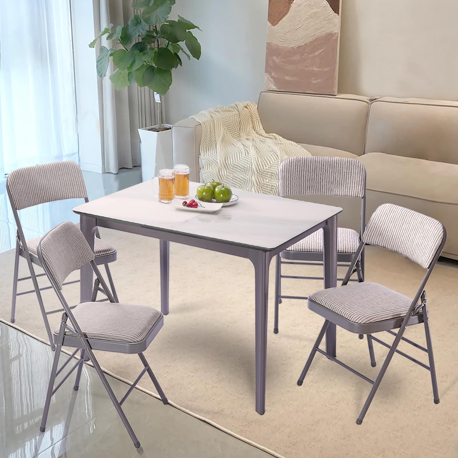 2 Pack Heavy Duty Folding Chairs with Padded Seat & Back - Commercial Grade Metal Frame & Soft Fabric Cushion - Perfect for Home, Office, Indoor & Outdoor Events - Ideal for Weddings, Parties, Camping & Picnics (White, Set of 2)