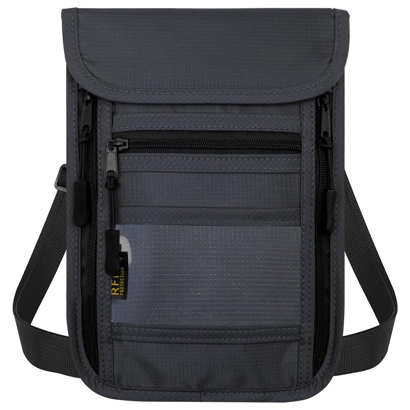 Sundee RFID Blocking Travel Neck Wallet - Secure Passport Holder with Adjustable Strap & Double Zippers for Cash, Credit Cards, ID - Dark Gray | Perfect for Airports, Vacations & International Travel