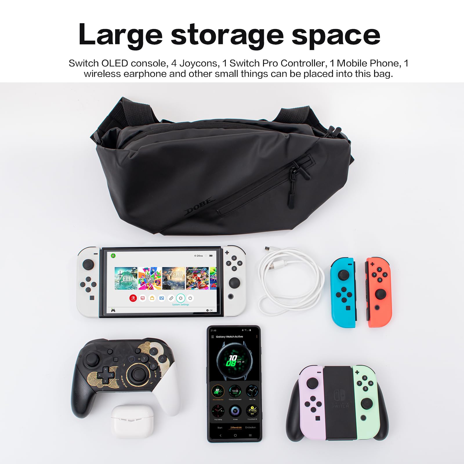 ECHZOVE Waterproof Travel Backpack for Nintendo Switch/Lite/OLED - Portable Shoulder Chest Gaming Bag with Storage for Console, Dock & Joy-Cons Accessories - Perfect for Commuting, Travel & Outdoor Gaming