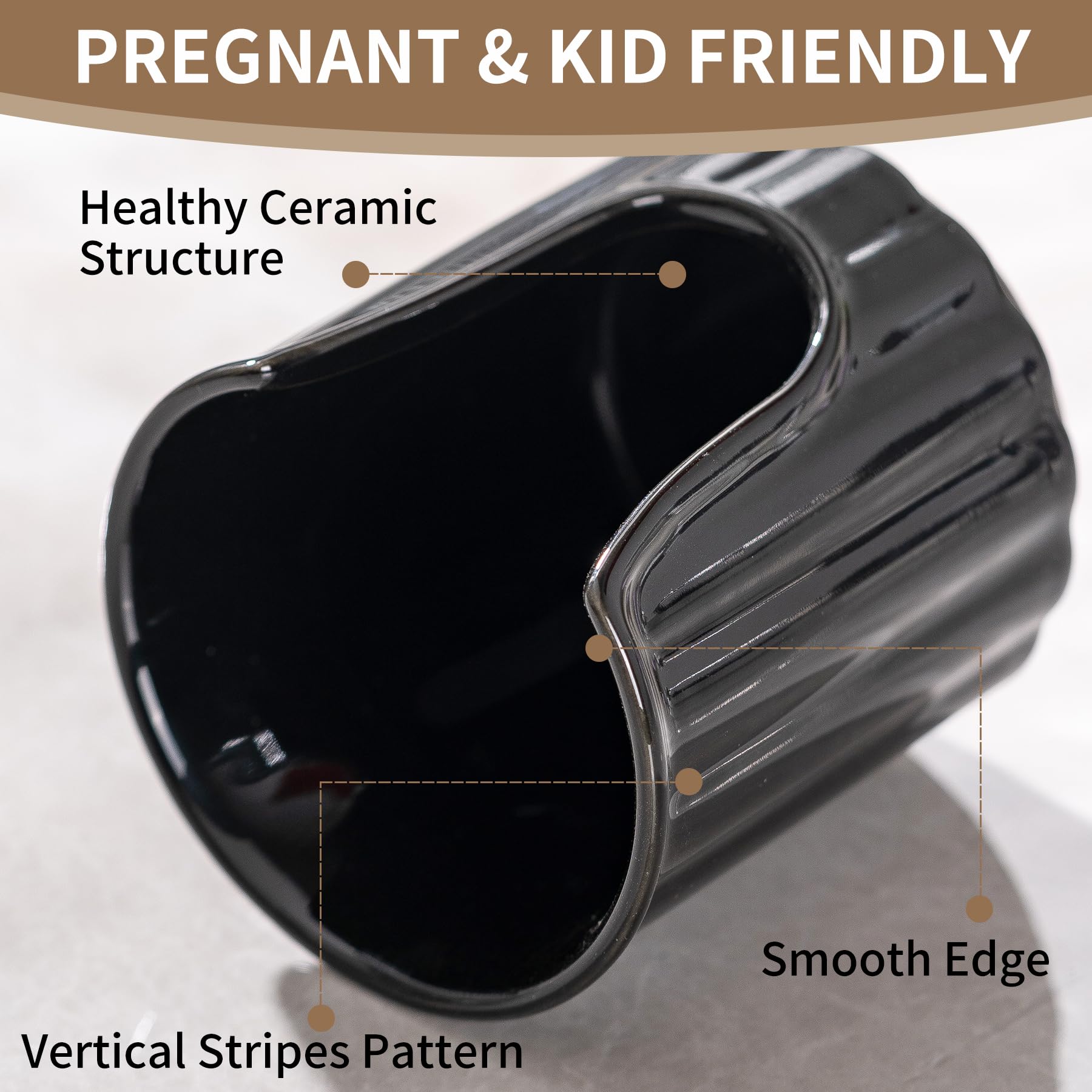 Stylish Black Ceramic Bathroom Cup Dispenser with Vertical Stripes - Holds 3oz Dixie Paper Cups & Mouthwash Cups - Perfect for Vanity Countertops, Guest Bathrooms, and Dental Offices