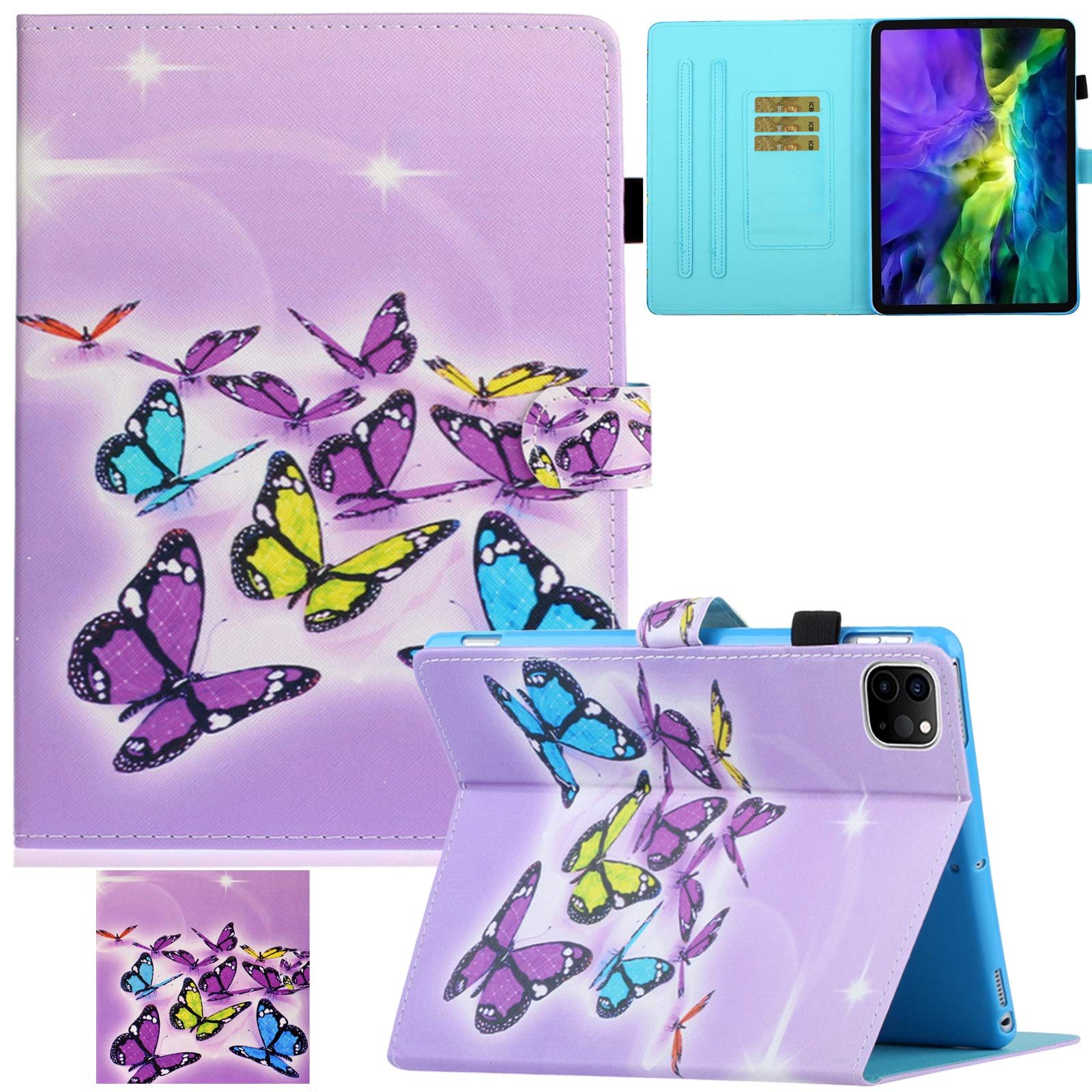 Premium iPad Pro 11 Inch Case (2021/2020/2018 Models) - Multi-Angle Stand with Card Slots, Auto Sleep/Wake Protection - Perfect for Work, Travel & Entertainment | Papillons Design