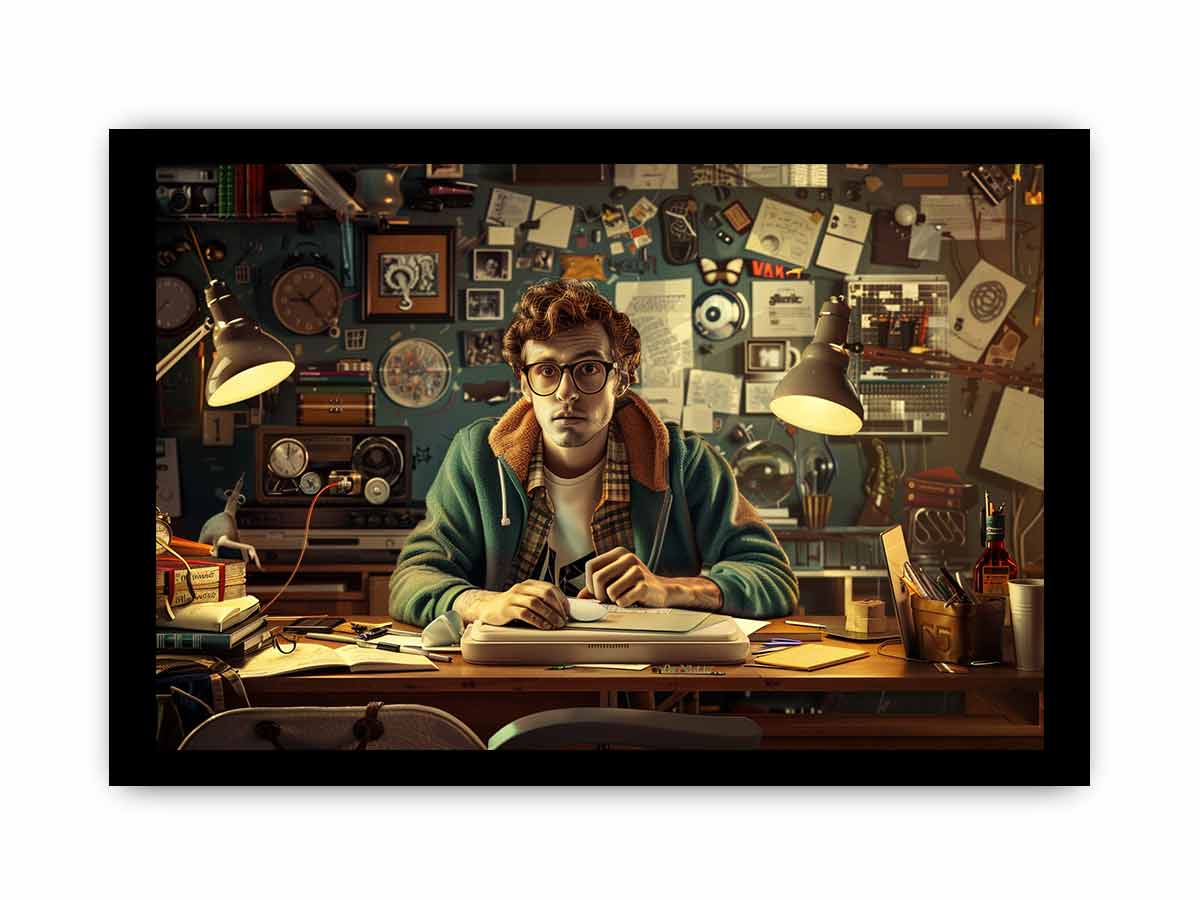 Genius at Work Framed Print - Motivational Office Wall Art for Home & Office Decor - Perfect for Study Rooms, Workspaces & Creative Spaces