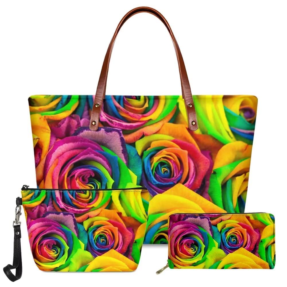 Stylish Women's Leather Top Handle Handbag Set with Zipper Wallet, Card Holder & Makeup Pouch (3-Piece) - Perfect for Work, Travel & Everyday Use