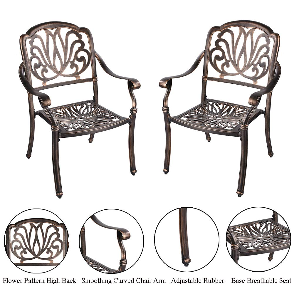 2-Piece Patio Bistro Dining Chair Set - Heavy Duty Cast Aluminum Outdoor Chairs with Antique Bronze Finish - Perfect for Garden, Balcony, and Backyard Dining