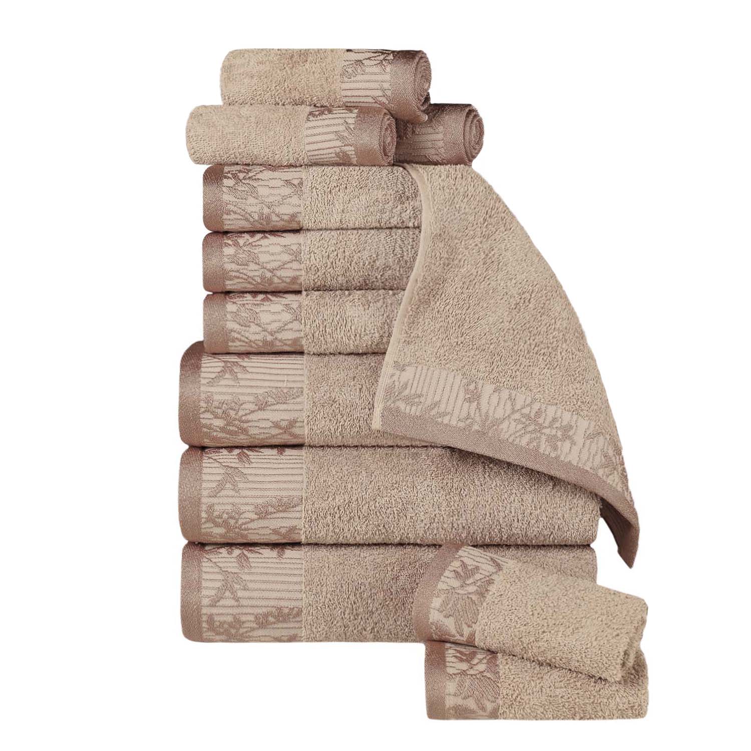12-Piece Wisteria Cotton Floral Embroidered Jacquard Bath Towel Set | Luxury Soft Absorbent Towels for Spa, Bathroom & Guest Use