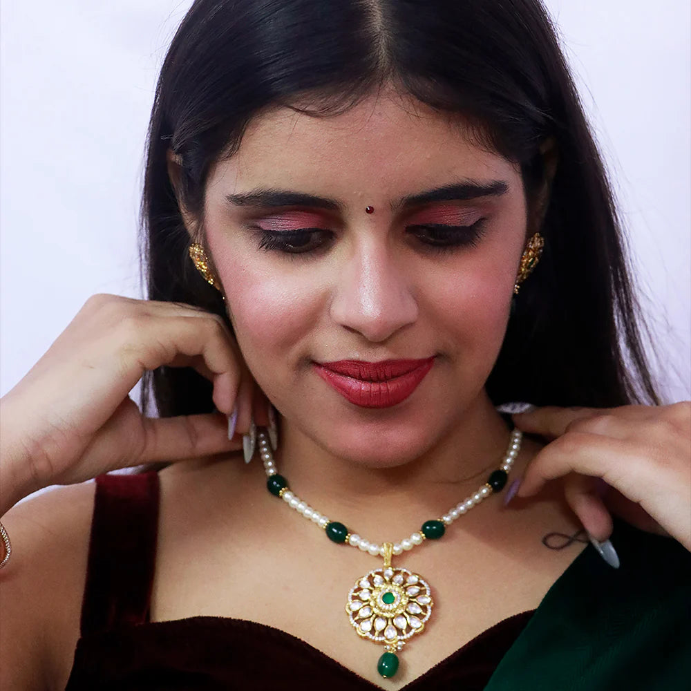 Elegant Designer Gold Plated Royal Kundan Pendant Set (D548) - Perfect for Weddings, Parties & Special Occasions
