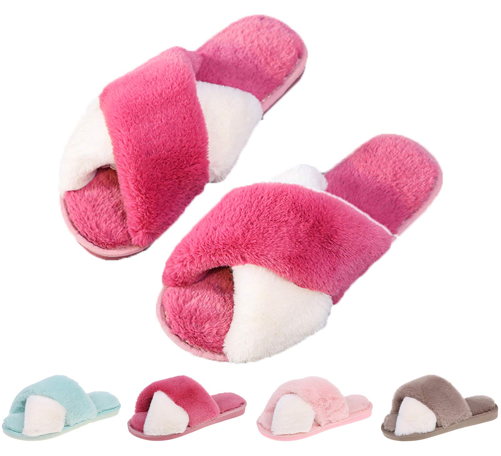 Cozy Fuzzy Slippers for Women - Indoor Outdoor House Shoes for Comfort
