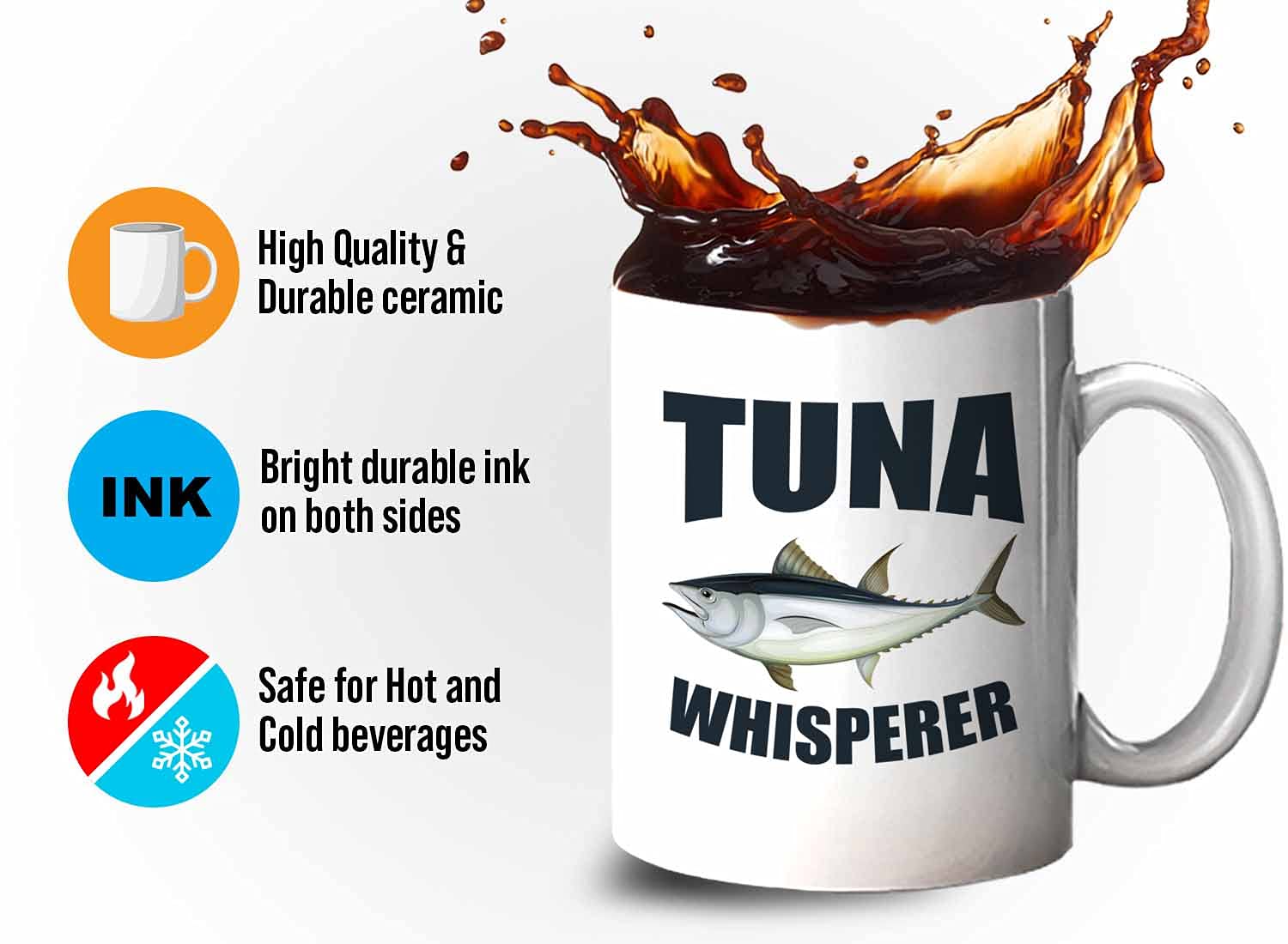 Bubble Hugs Fisherman Coffee Mug 11oz White - Funny Tuna Whisperer Design - Perfect Gift for Anglers & Fishing Enthusiasts - Great for Coffee, Tea or Beer While Fishing, Camping or Outdoor Adventures