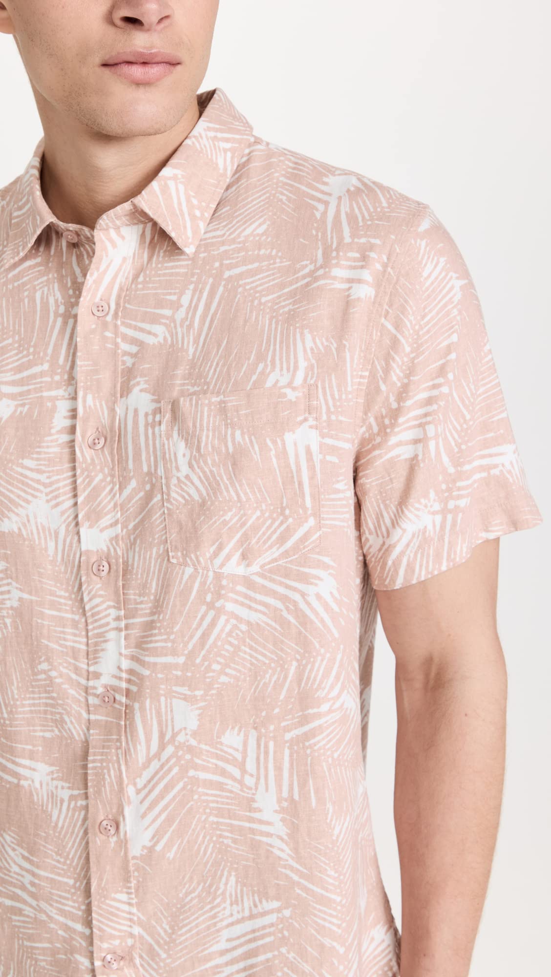 Vince Palm Print Short Sleeve Shirt for Women - Tropical Vacation & Summer Casual Wear - Lightweight Breathable Comfort for Beach, Pool, and Outdoor Activities