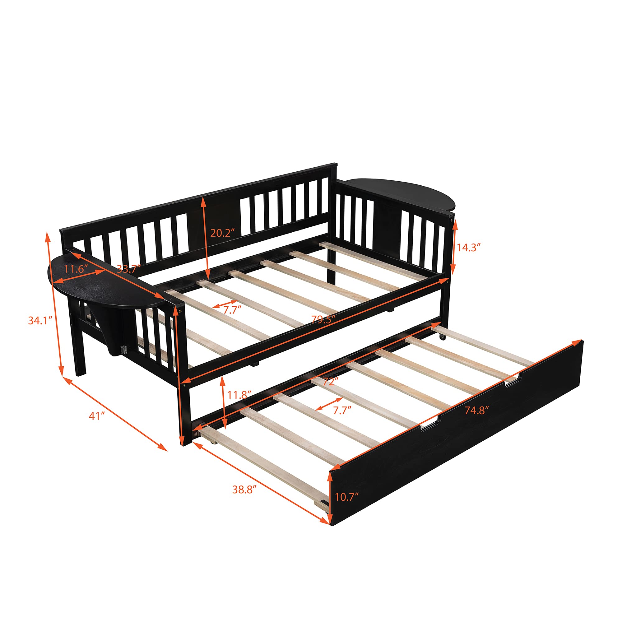Harper & Bright Designs Twin Size Daybed with Trundle - Convertible Wooden Sofa Bed for Bedroom, Living Room & Guest Room - Sturdy Wood Platform Bed Frame for Kids, Teens & Sleepovers (Twin, Espresso) - Perfect for Small Spaces, Sleepovers & Multi-Functional Furniture Needs