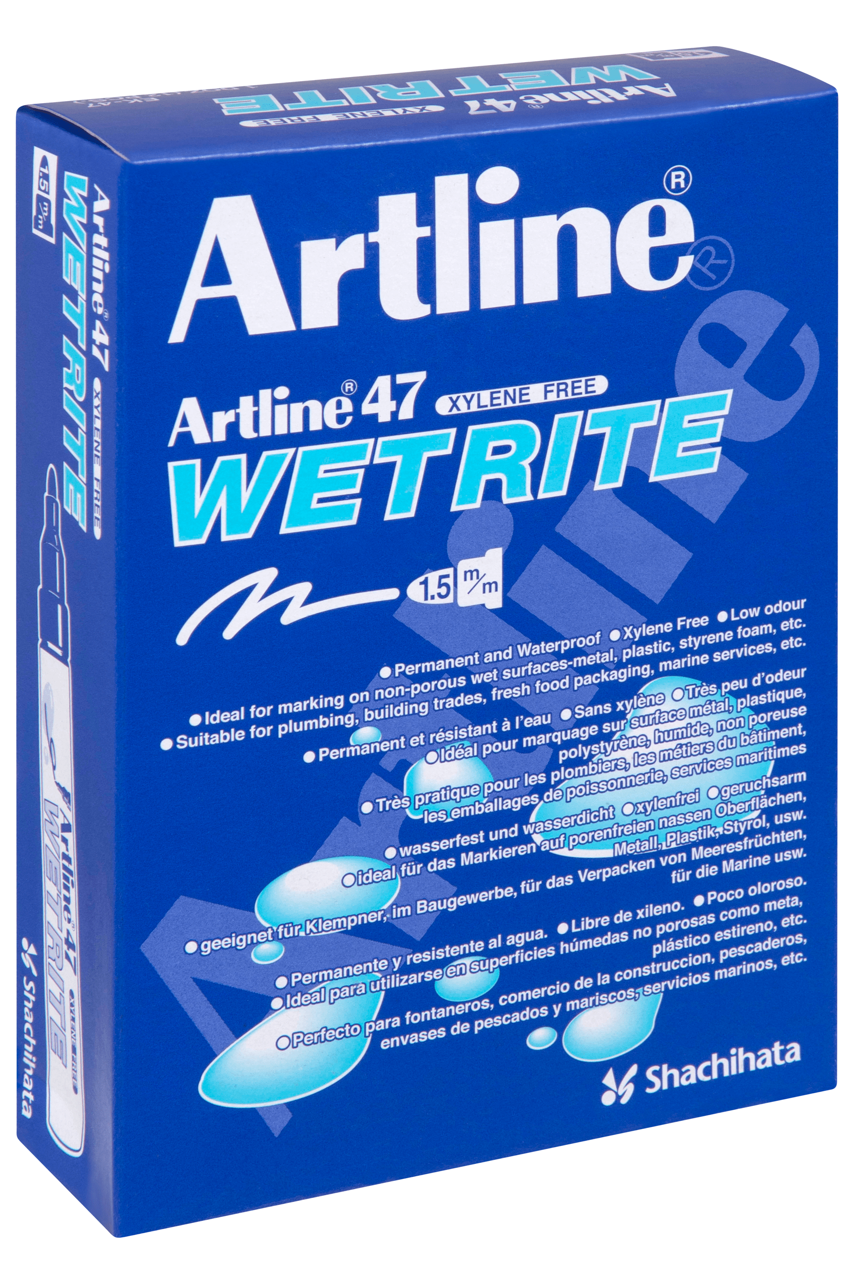 Artline 47 Wetrite Permanent Marker Bullet Tip Black - Pack of 12 - Waterproof & Fade-Resistant Markers for Office, School & Home Use