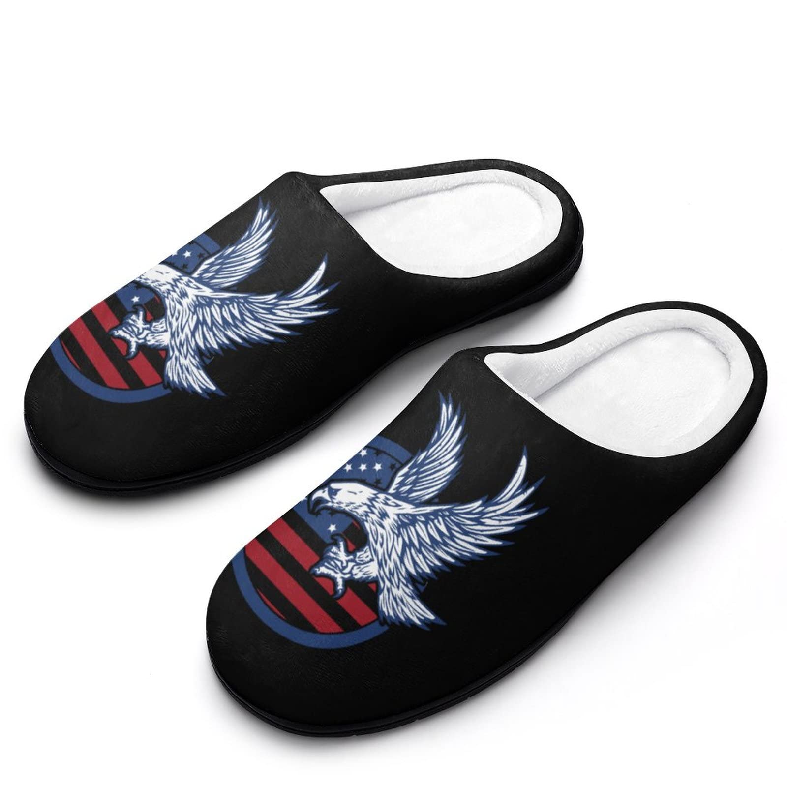 American Flag Eagle Men's Cotton Slippers - Patriotic Independence Day House Shoes for Men | Lightweight Closed Toe Slip-On Comfort | Perfect for 4th of July, Veterans Day & Home Relaxation