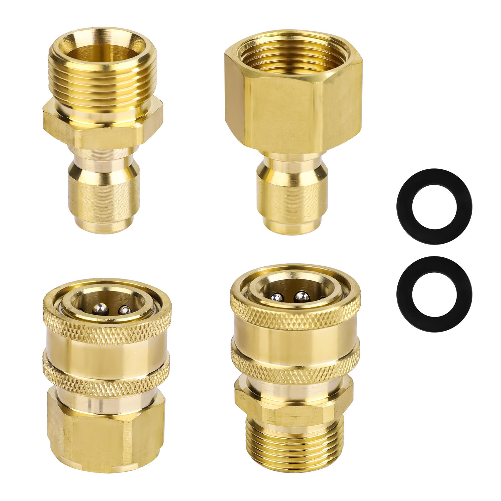 4PCS M22-14mm to 1/4 Inch Pressure Washer Adapter Kit - High Pressure 5000 PSI Quick Connect Set for Power Washer Hose & Pump - Perfect for Car Washing, Home Cleaning & Outdoor Equipment Maintenance