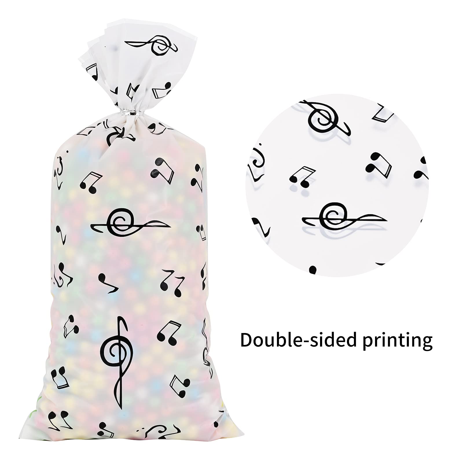 Lecpeting 100 Pcs Music Note Treat Bags - Colorful Cellophane Candy Bags with Twist Ties for Birthday Parties, Baby Showers & Musical Themed Events - Perfect for Party Favors, Candy Packaging & Gift Bags