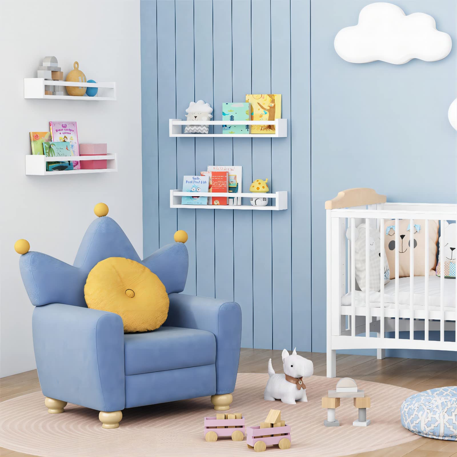 Forbena 24 Inch Floating Wall Bookshelf Set of 4 - White Wooden Nursery Shelves for Kids Bedroom, Baby & Toddler Room Decor - Wall Mounted Bookshelves & Toy Storage Organizer - Perfect for Nursery, Playroom, and Children's Bedroom Organization