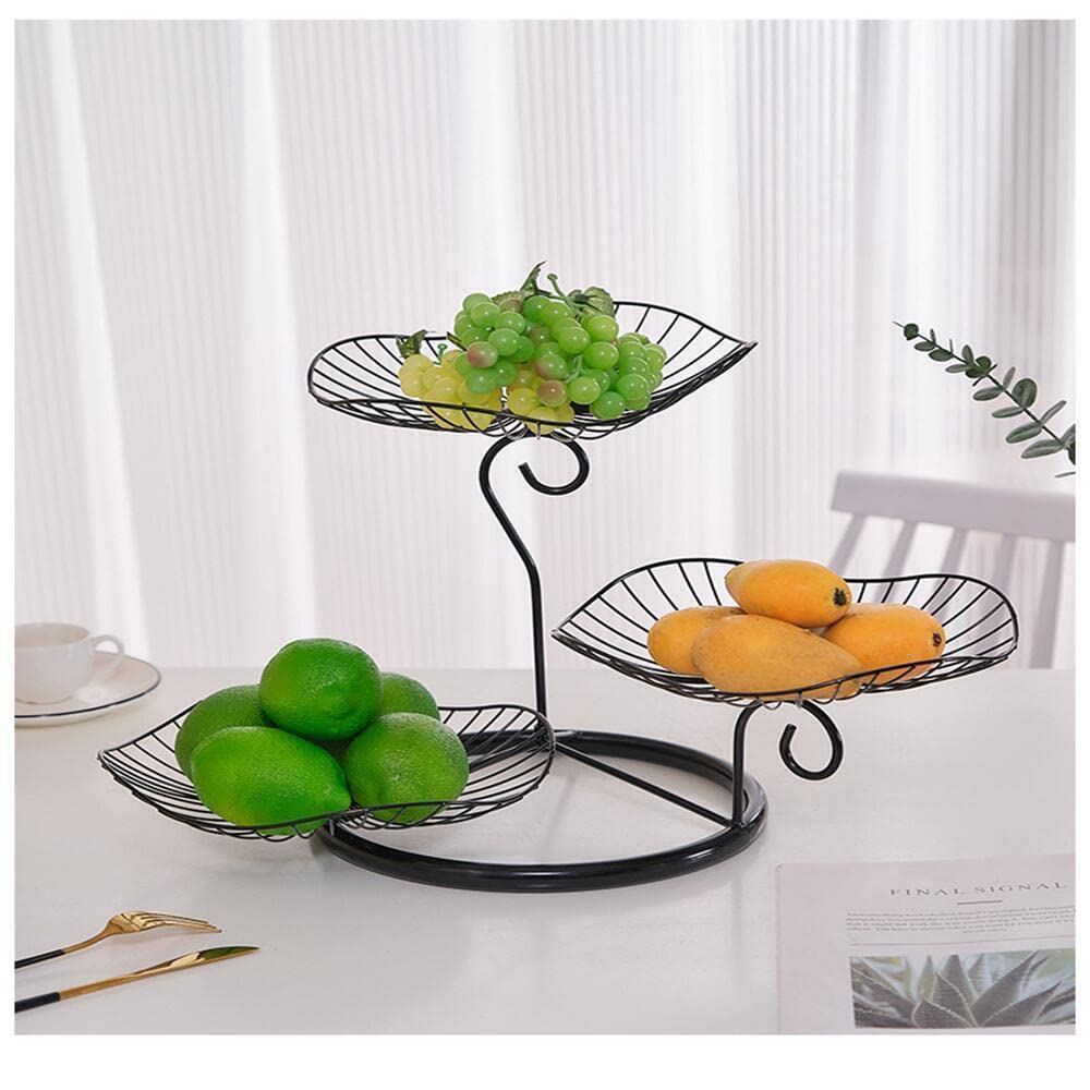 WANLIAN 3 Tier Fruit Basket Stand - Modern Decorative Iron Fruit Tray for Kitchen Counter & Dining Table - Multilayer Organizer for Apples, Bananas, Oranges - Perfect for Living Room, Office, or Party Display (Black)