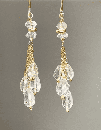 Crystal Quartz Tassel Earrings 14K Gold Filled Dangle Earrings for Women - Elegant Boho Jewelry for Party, Wedding & Everyday Wear