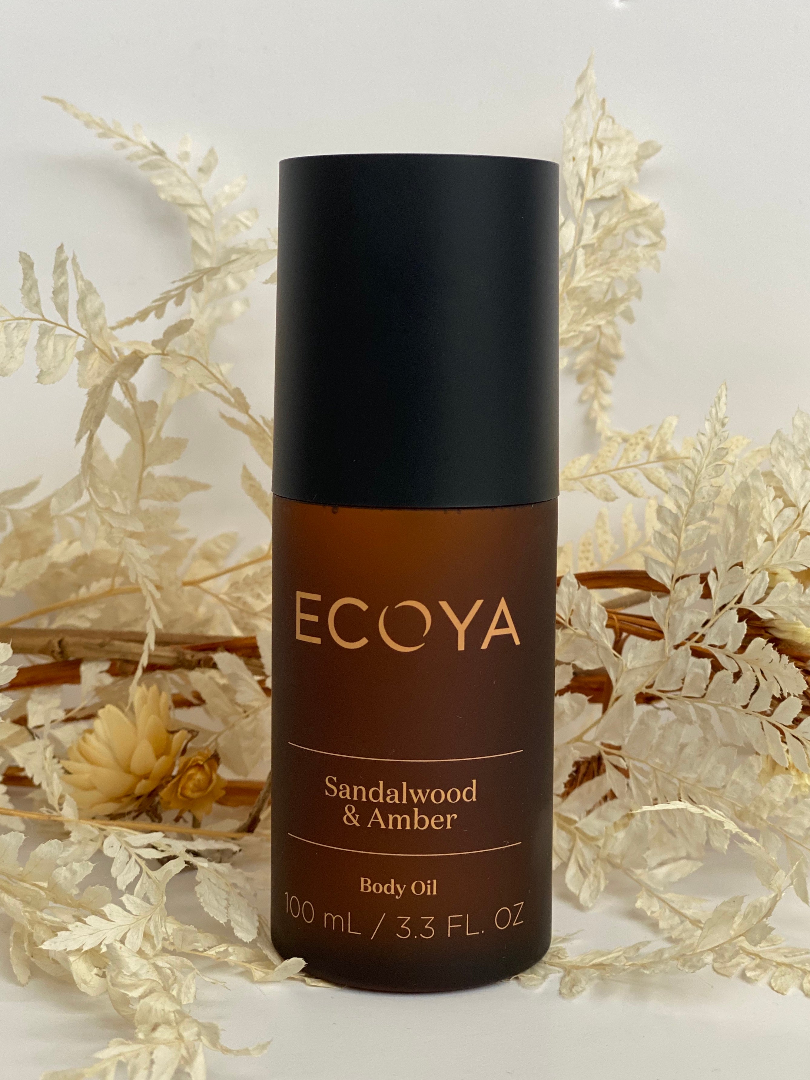 Ecoya Sandalwood & Amber Body Oil for Dry Skin - Hydrating & Nourishing Moisturizer for Massage, Relaxation & Aromatherapy