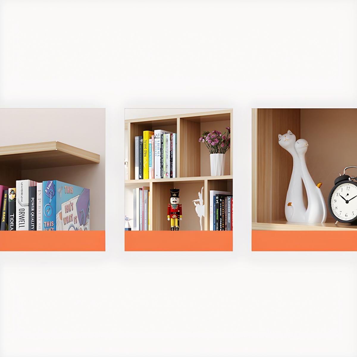 KWOKING Wall Mounted Bookcase - Engineered Wood Bookshelf with Open Design, Wall Hanging Shelf for Bedroom, Living Room, Office - Black 55.1