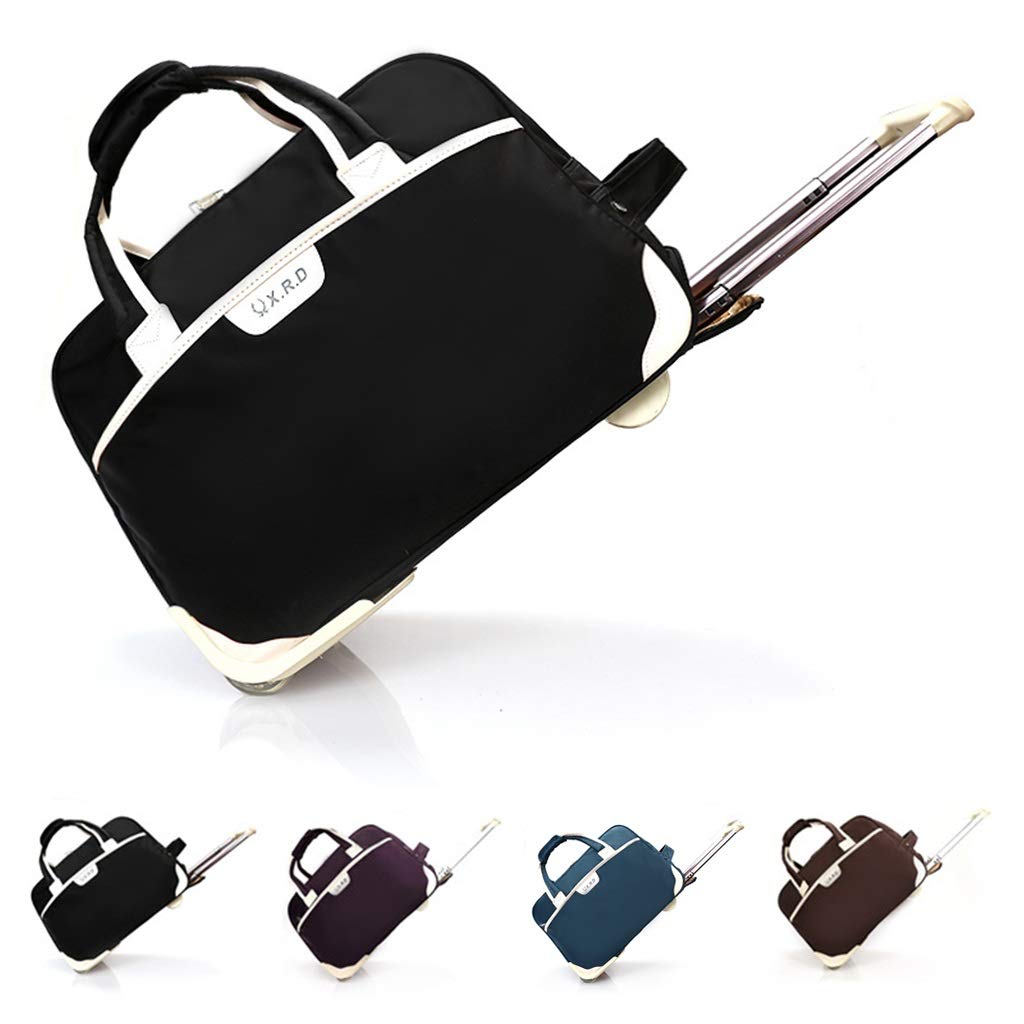 Waterproof Rolling Duffle Bag with Wheels - 19 Inch Wheeled Carry On Luggage for Women, Business Travel & Weekend Trips - Soft Tote Travel Suitcase for Gym, Overnight Stay & Airplane (Black)
