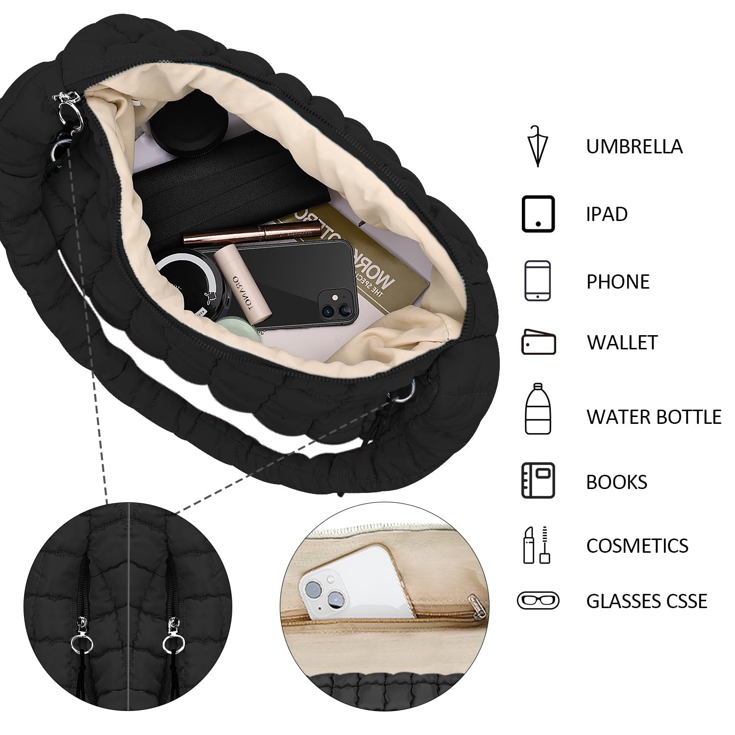 Quilted Puffer Tote Bag for Women - Large Soft Padded Shoulder Bag with Crossbody Strap | Stylish Winter Accessory for Work, Travel & Shopping