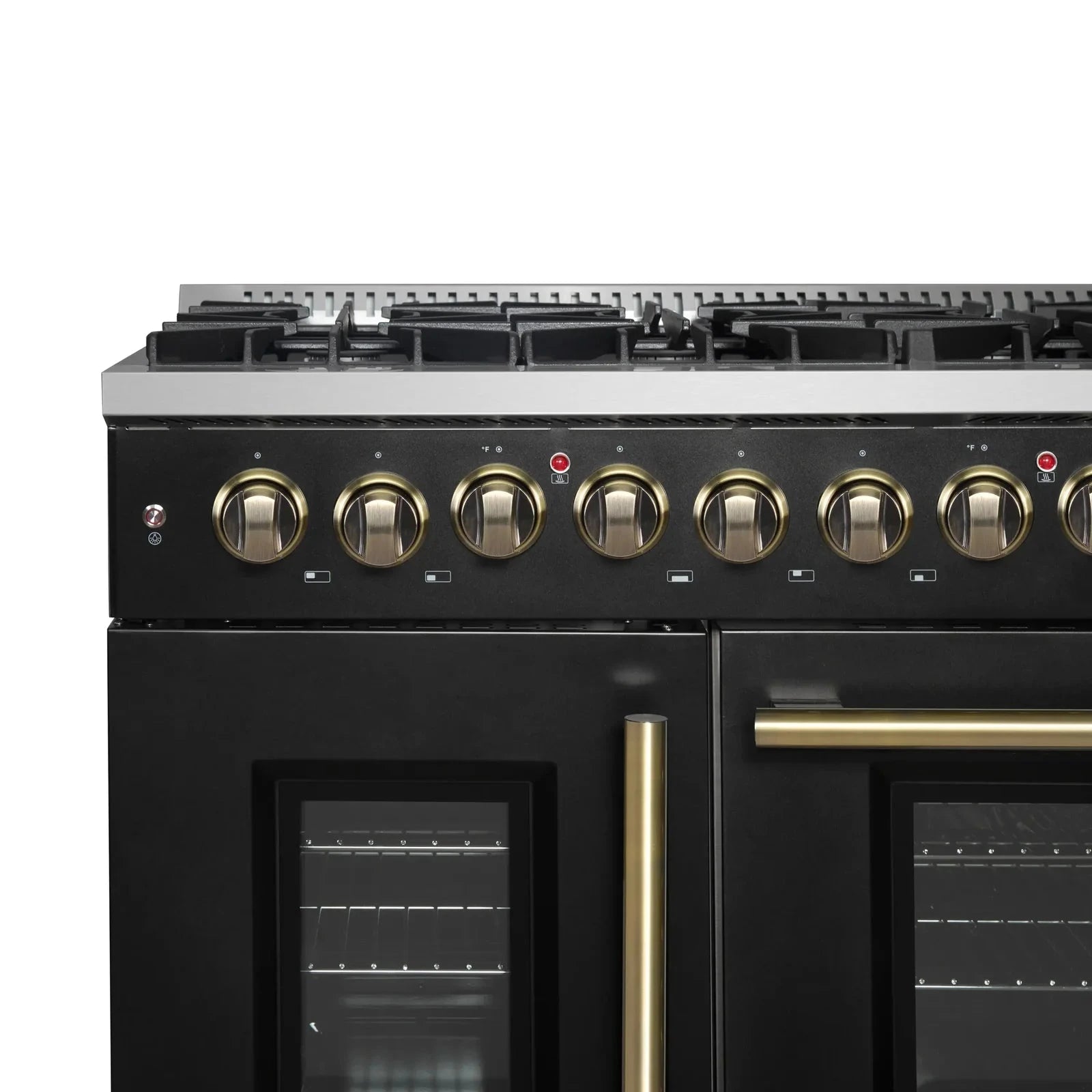 Forno Galiano 48-Inch French Door Dual Fuel Range with 8 Burners & Electric Convection Oven - Black Antique Brass Trim (Model FFSGS6356 48BLK) | Perfect for Professional Kitchens & Luxury Home Cooking