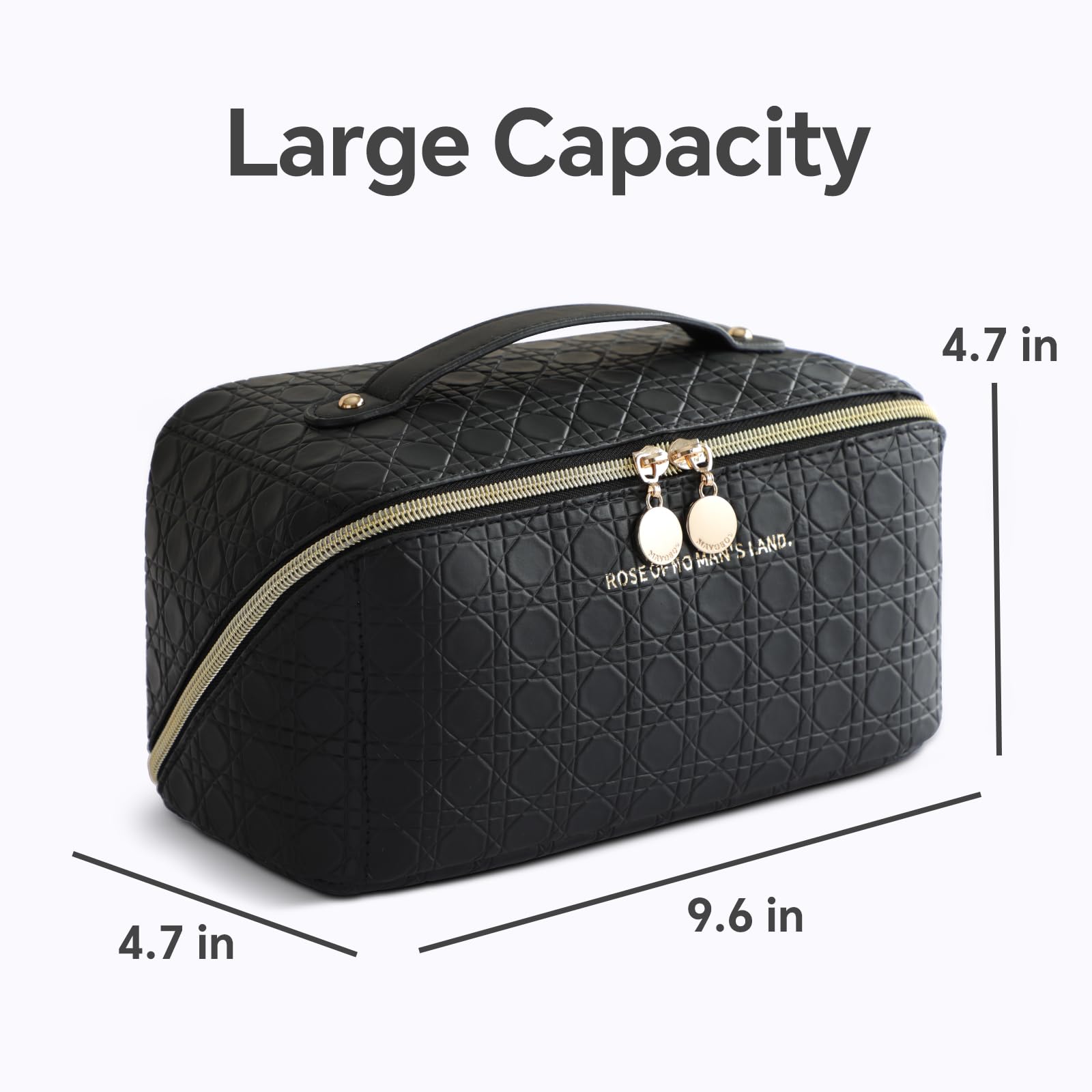 Large Capacity Waterproof Travel Makeup Bag for Women - PU Leather Cosmetic Organizer with Divider, Portable Toiletry Case (Black) | Perfect for Air Travel, Gym, Vacation & Daily Use