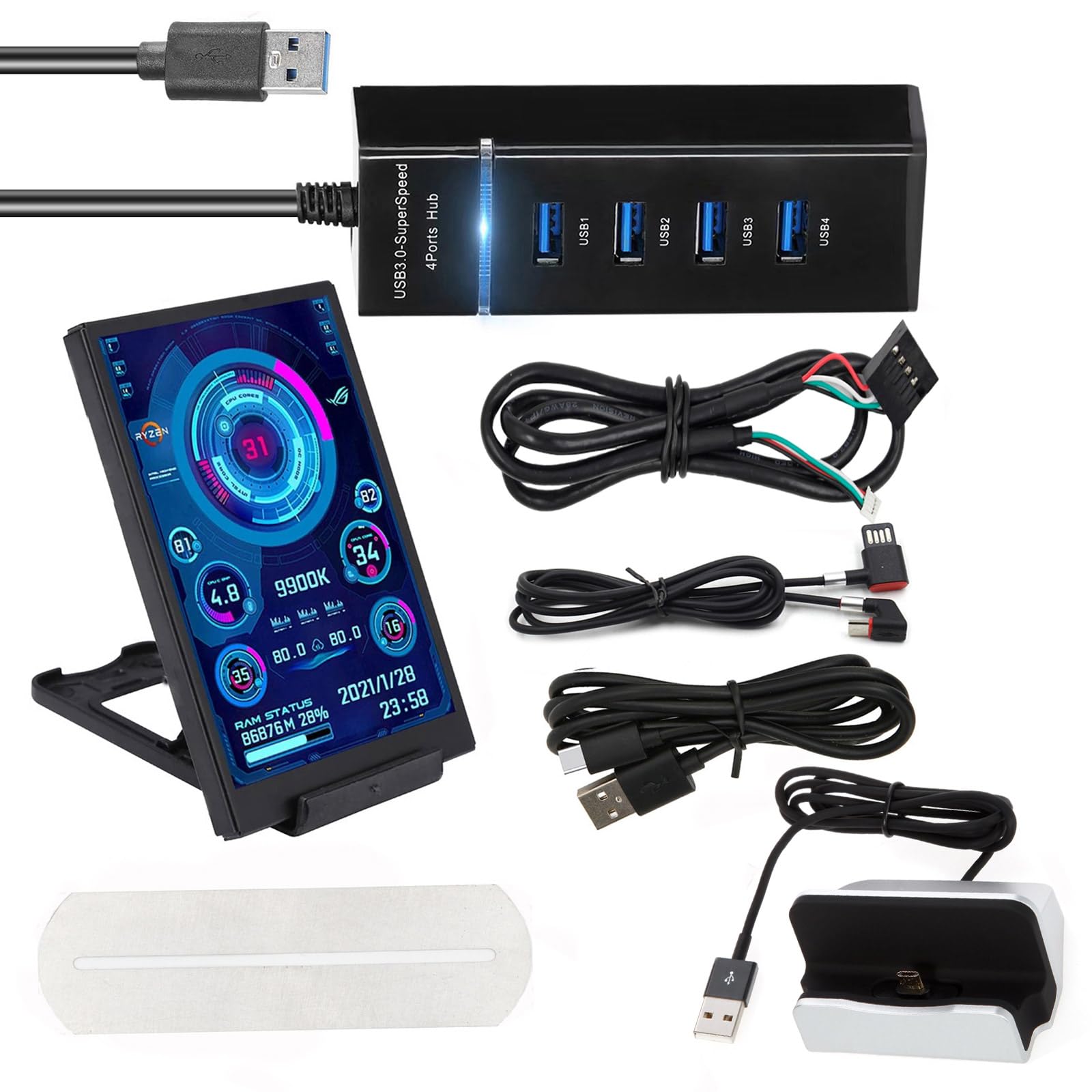 5 Inch USB-C Secondary Screen for PC - Small Desktop Computer Temperature Display Monitor | Dual Screen Setup for Visual Design Editing & PC Case Monitoring