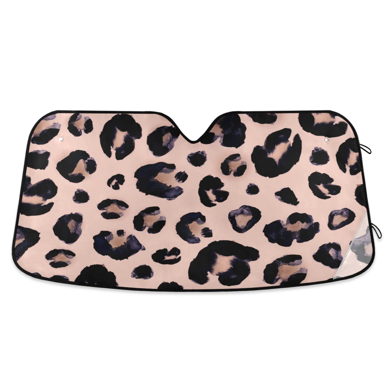 Pink Black Leopard Car Windshield Sunshade - Foldable UV Sun Visor Protector for Cars, Trucks & SUVs | Blocks Heat & Glare | Keep Vehicle Cool in Summer Parking