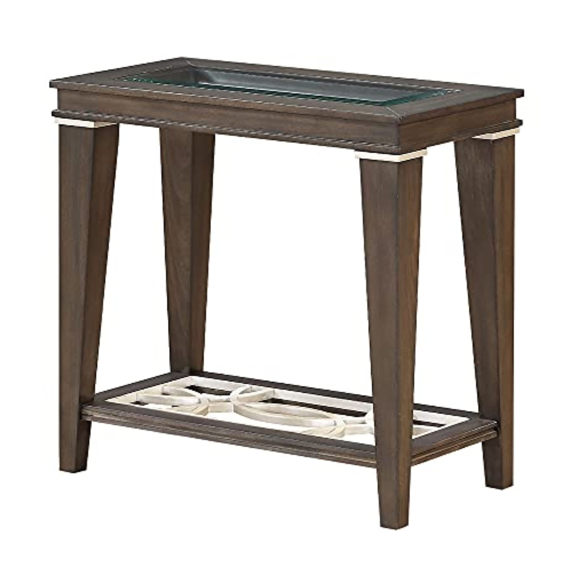 Ergode Modern Walnut & Glass Accent Table - Stylish End Table for Living Room, Bedroom, or Office Decor