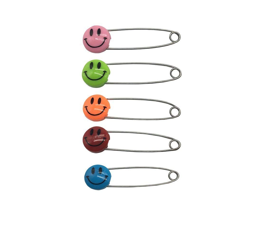 30 Pack Child Proof Safety Pins - Colorful Smile Face Plastic Head Safety Pins for Baby Clothes, Diapers & Fabric Repair - Cute & Secure for Infant Garments, DIY Crafts & Sewing Projects