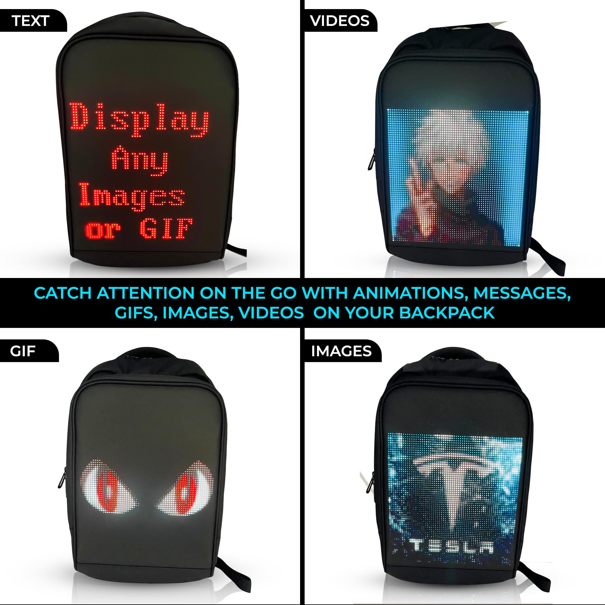 Programmable LED Backpack with Digital Screen - Waterproof Motorcycle & Travel Laptop Backpack for Men & Women - USB Charging Port, Large Capacity - Perfect for Commuting, Cycling, Rave Parties & Night Running