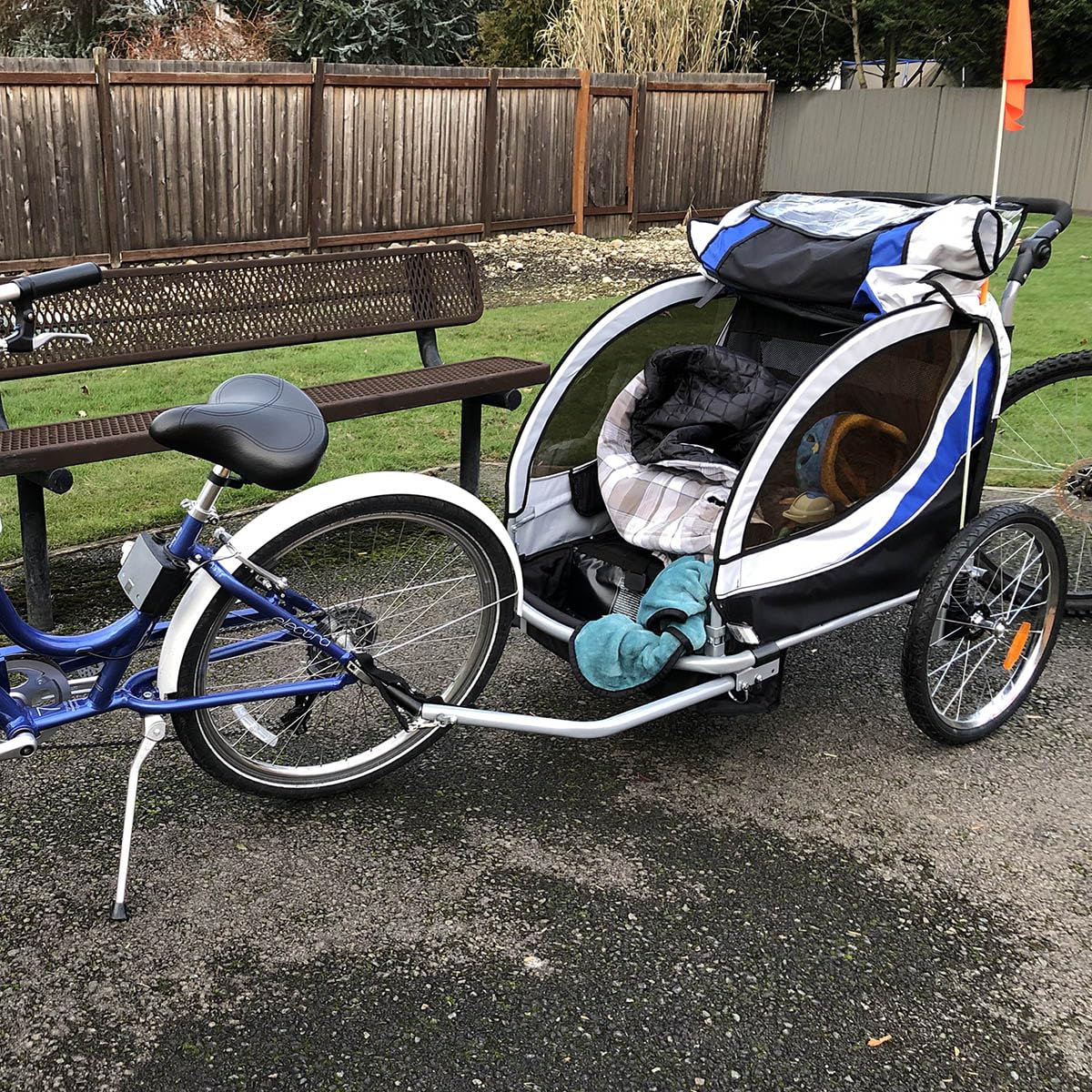 ClevrPlus Deluxe 3-in-1 Double Seat Bike Trailer & Jogging Stroller for Kids - Foldable Design with Pivot Front Wheel | Perfect for Cycling, Jogging & Outdoor Family Adventures