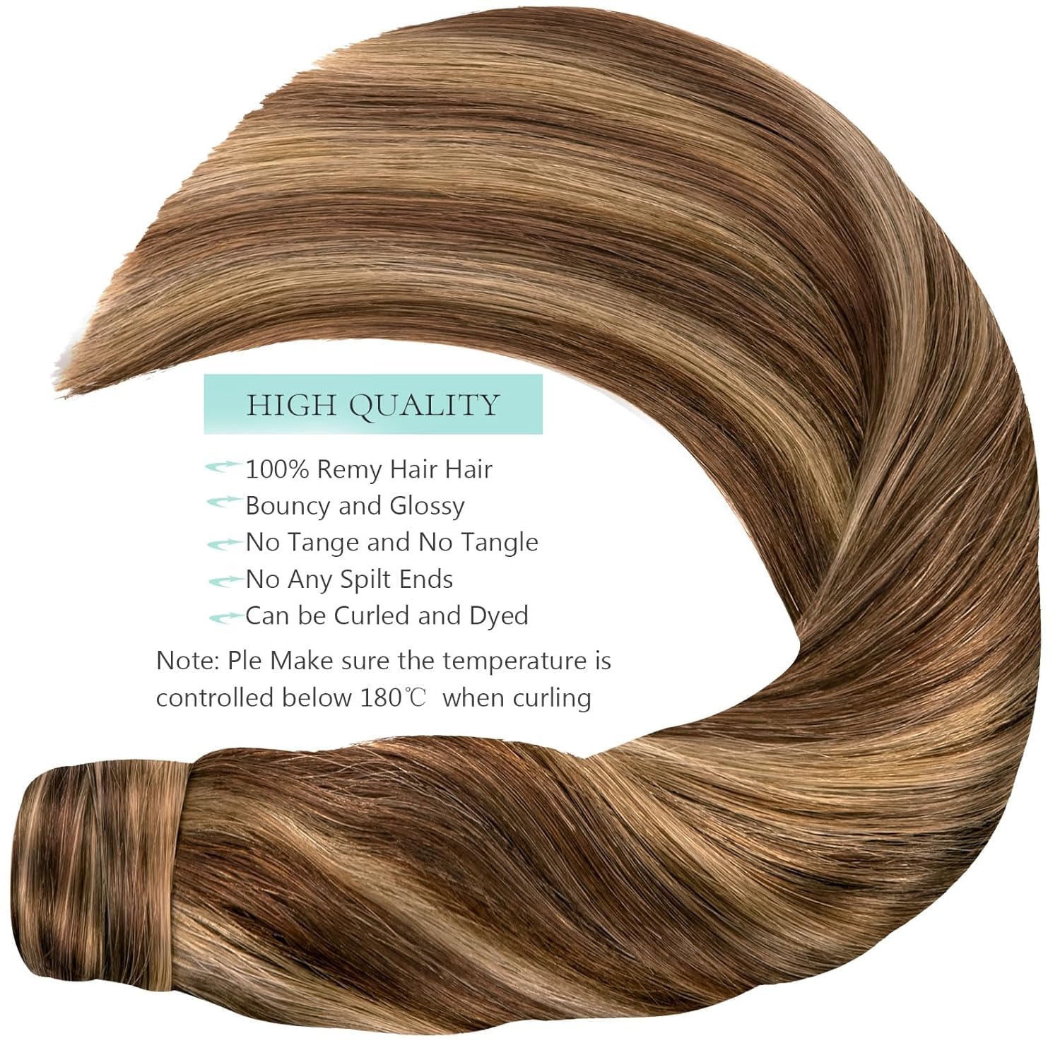 Loxxy 20 Inch Human Hair Ponytail Extensions - 90g Chocolate Brown Mixed Strawberry Blonde, Natural Hair Ponytail with Magic Paste for Women | Perfect for Parties, Weddings & Everyday Styling