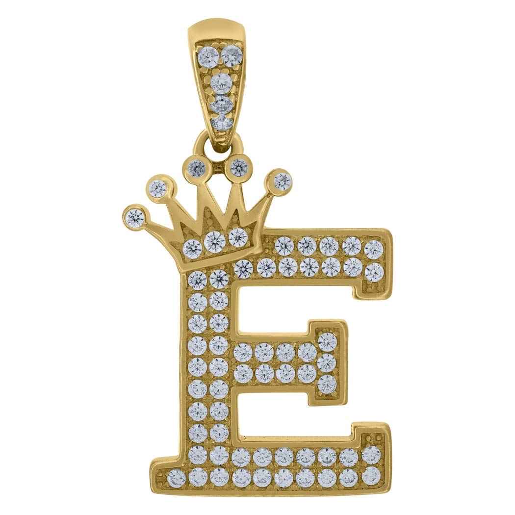 10K Yellow Gold Personalized Monogram Initial Necklace - Cubic Zirconia CZ Crowned Letter Pendant (30.3x16.9mm) for Men & Women | Elegant Jewelry Gift for Anniversary, Birthday & Special Occasions