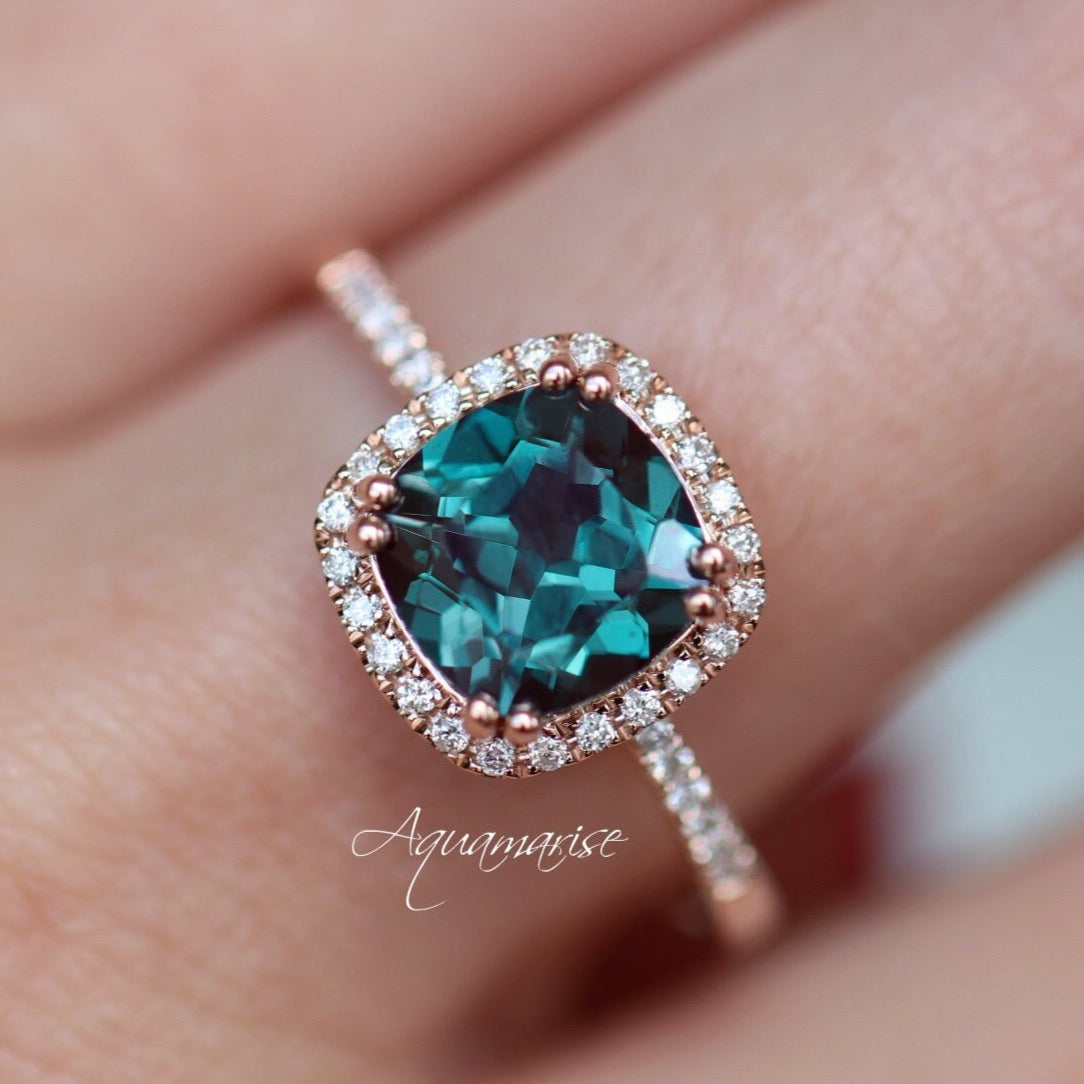 Sienna Cushion Cut Alexandrite Engagement Ring - 14K Solid Rose Gold Wedding Band for Women, Vintage Inspired Bridal Jewelry Gift for Her - Perfect for Proposals, Anniversaries & Special Occasions