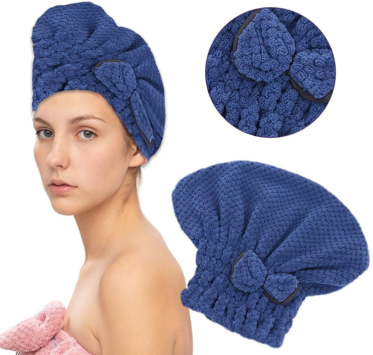 Microfiber Hair Towel Wrap for Women & Girls - Super Absorbent Quick Dry Hair Towel with Bow-Knot - Shower Cap Alternative - 1/7 Pack (D Color, 1Pc) - Perfect for Post-Shower, Salon, Gym & Travel Use
