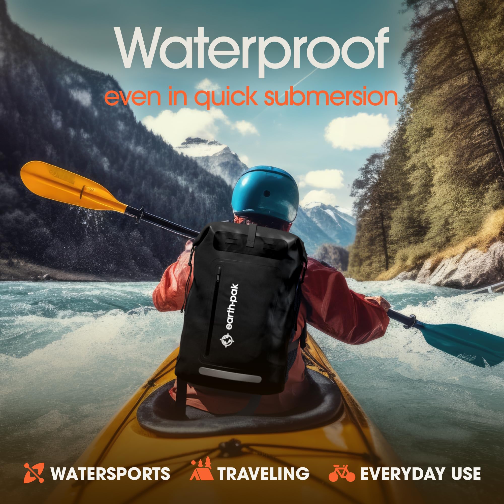 **Earth Pak Waterproof Backpack - Heavy Duty Roll-Top Dry Bag with Front Zipper Pocket & Waterproof Phone Case - Ideal for Hiking, Kayaking, Travel & Outdoor Adventures**