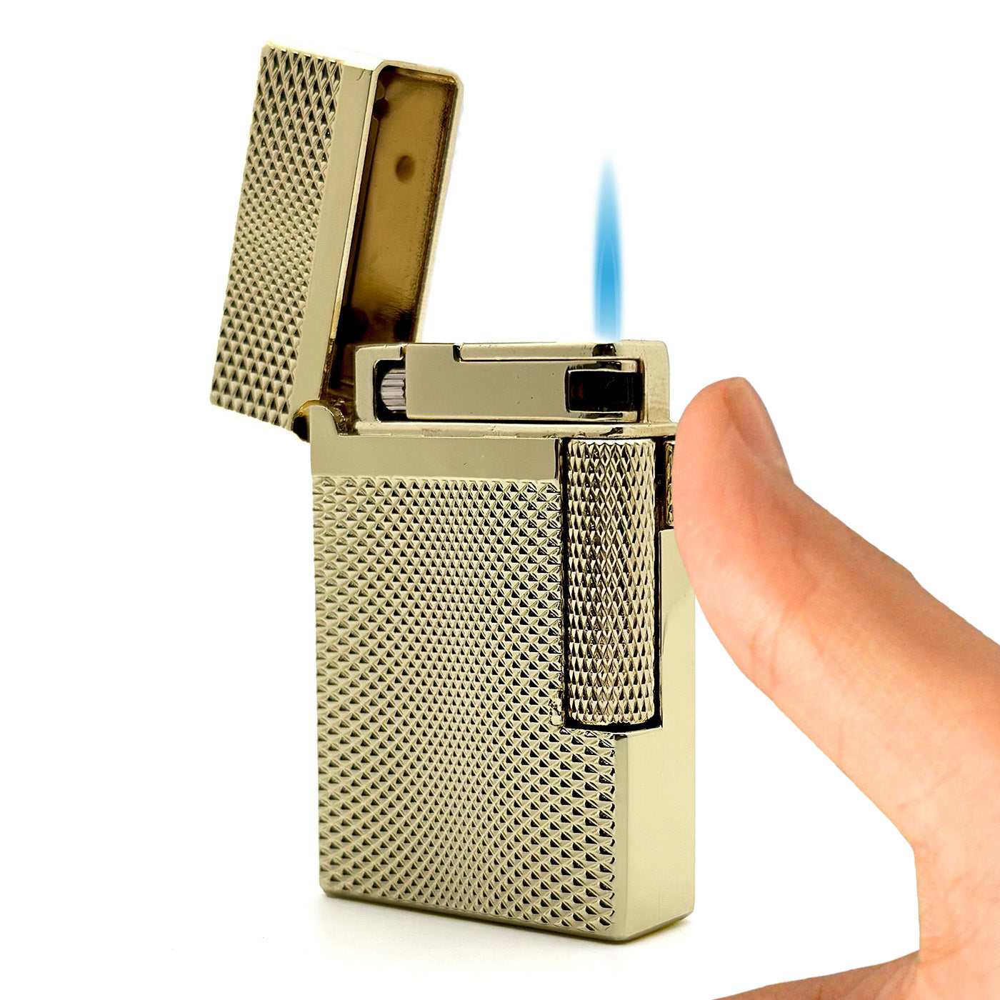 Visol Hubbard Barley Soft Flame & Torch Flame Flint Lighter - Gold Finish | Windproof Refillable Butane Lighter for Cigars, Candles, Camping & Outdoor Use