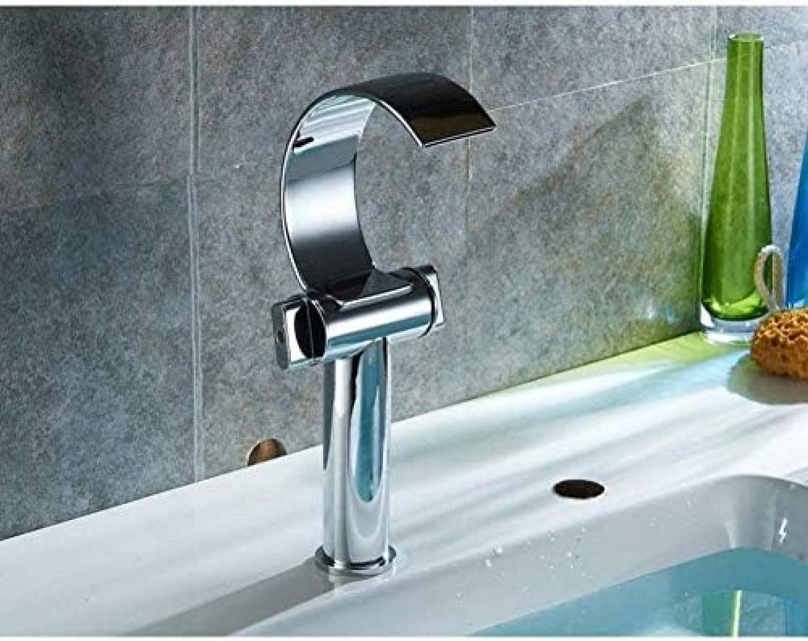 CRJUS Chrome Double Handle Deck Mount Kitchen Tap with Waterfall Spout, Heightening Bathroom Faucet, Mixer Water Tap for Modern Kitchen and Bathroom Design