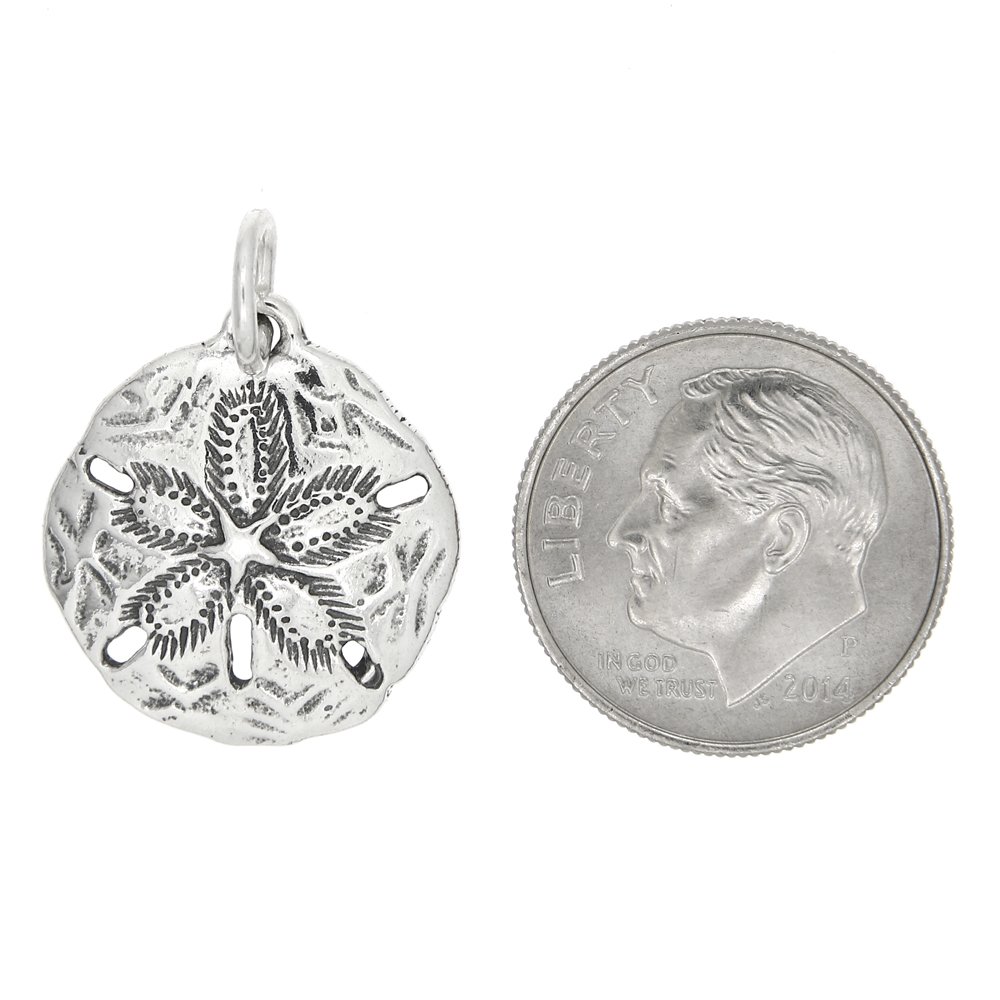 LGU Sterling Silver Oxidized Ocean Textured Sand Dollar Charm Pendant - Perfect for Beach-Themed Jewelry, Boho Necklaces & Ocean Lover Gifts