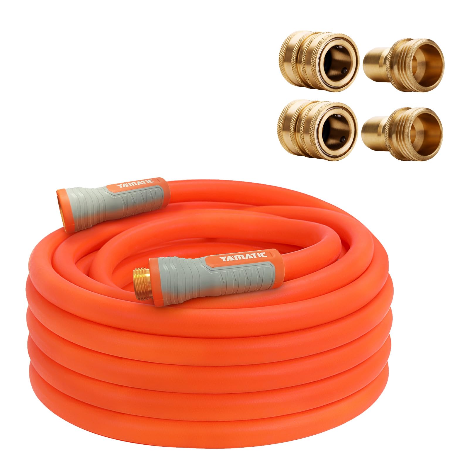 YAMATIC 50ft 5/8 Inch Ultra Flexible Garden Hose with Solid Brass Quick Connect Set - Perfect for Watering Lawns, Washing Cars & Outdoor Cleaning