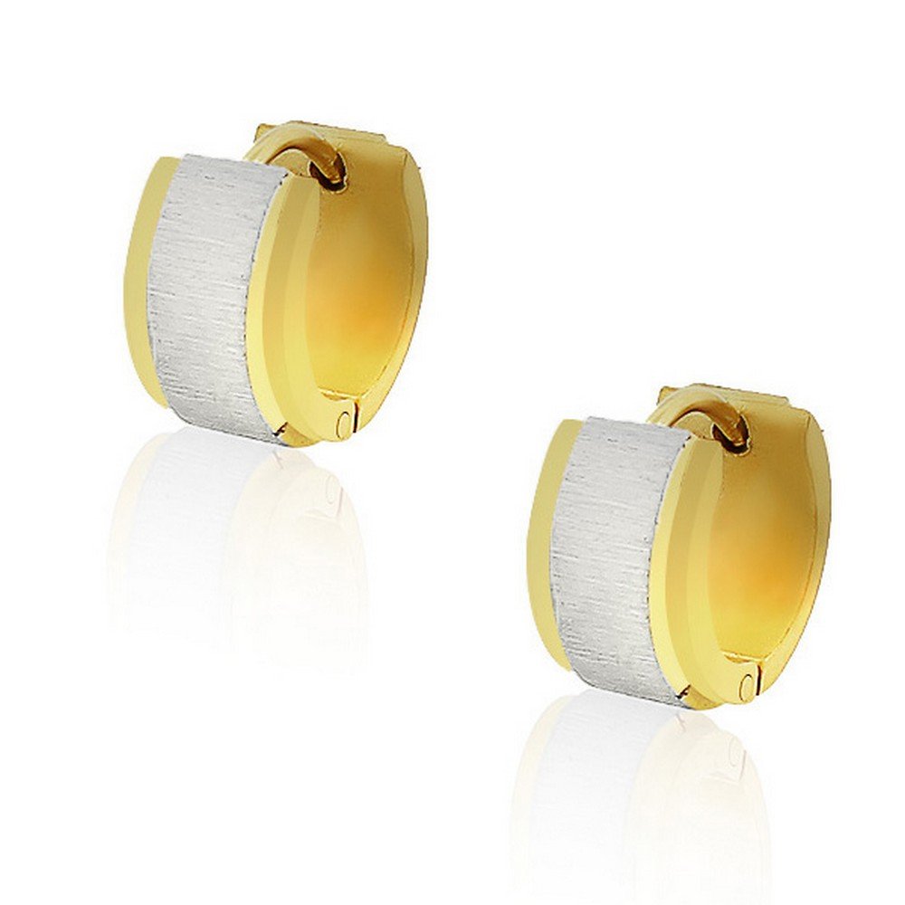 Stainless Steel Yellow Gold Silver-Tone Polished Matte Women's Hoop Huggie Earrings | Hypoallergenic Fashion Jewelry for Everyday Wear & Special Occasions