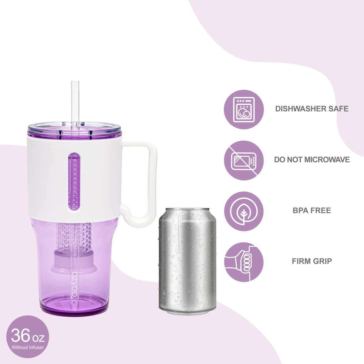 35oz Clear Insulated Tumbler with Straw - Reusable Leak-Proof Travel Mug, Amethyst Purple - Perfect for Iced Coffee, Smoothies & Hydration On The Go