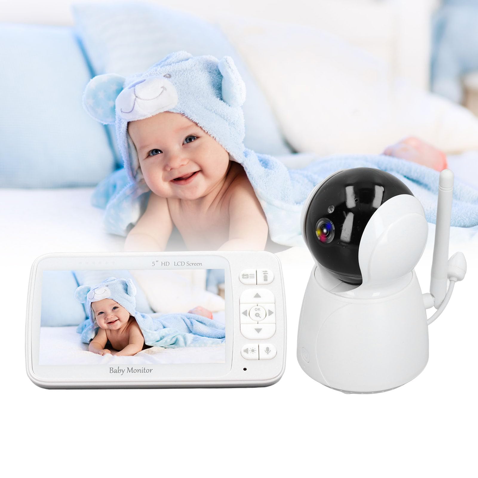 5 Inch HD Rotating Baby Monitor with Night Vision, 2-Way Audio & Noise Detection - Smart Nursery Camera with Lullabies & Motion Alerts (US Plug) | Perfect for Newborns, Toddlers & Home Security Monitoring
