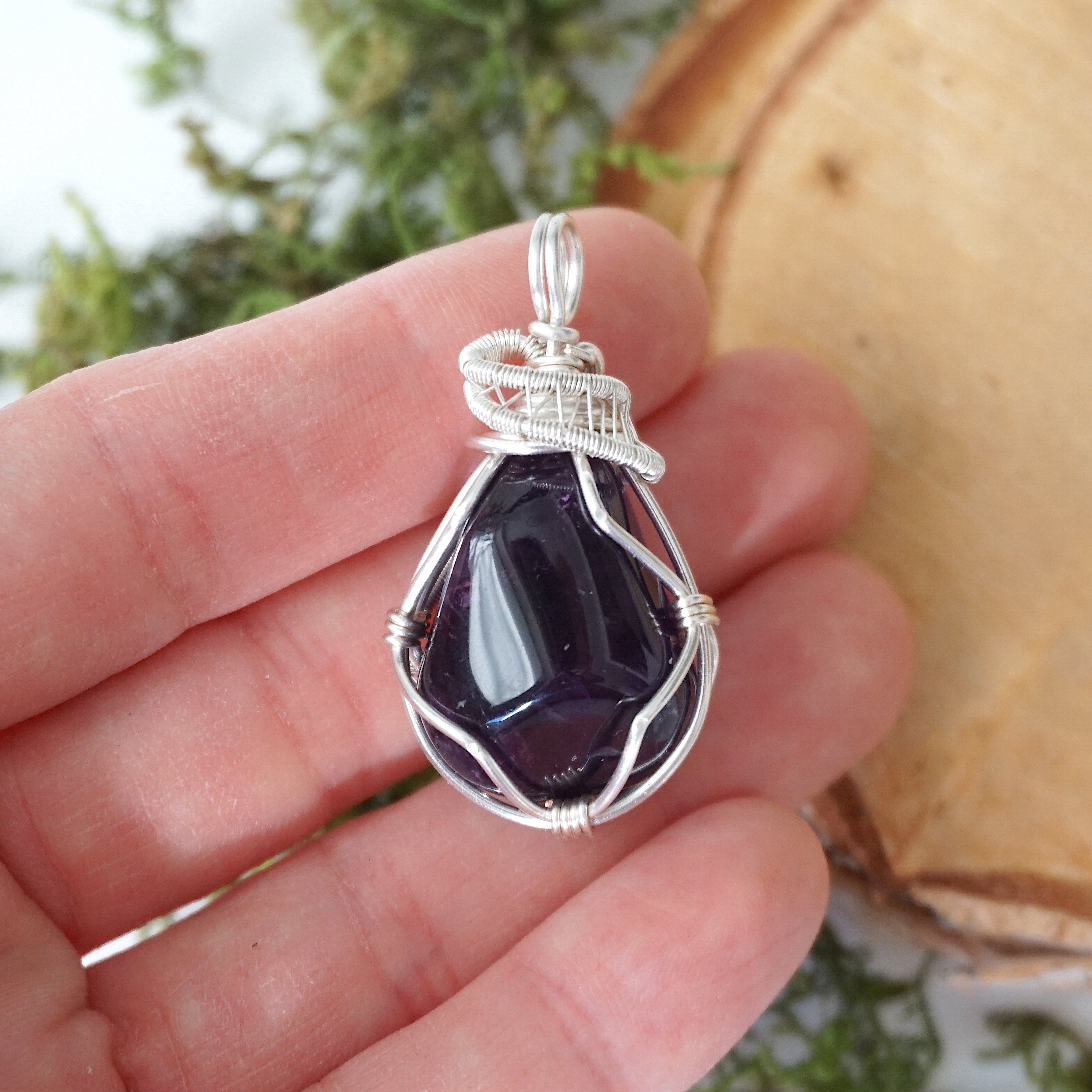 Dark Amethyst Necklace for Women - Sterling Silver Plated Crystal Pendant Jewelry - Perfect for Gifts, Parties & Spiritual Healing